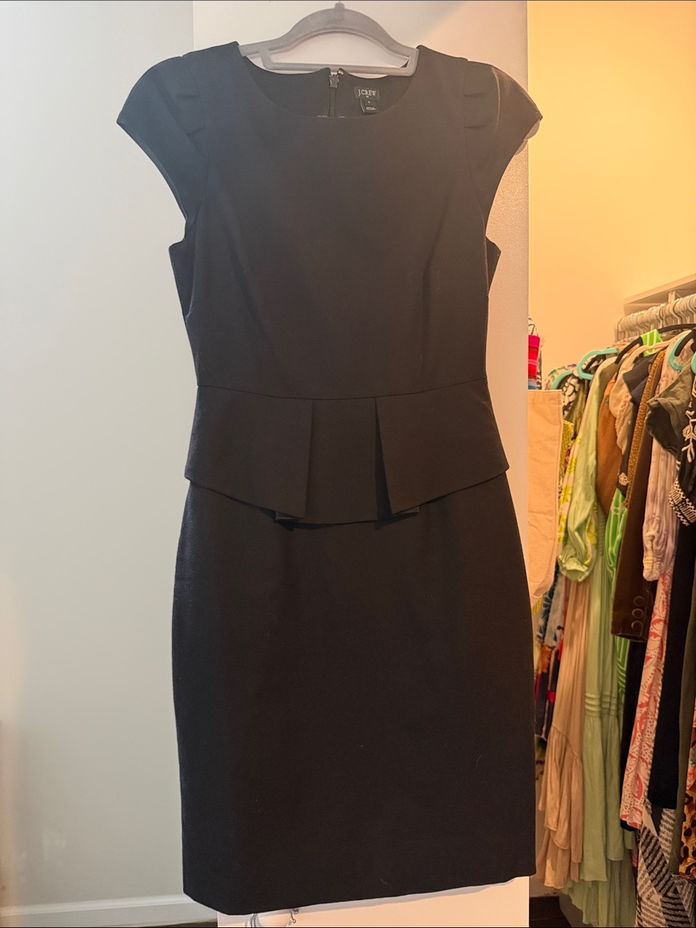 J crew 0 Black Cap-Sleeve Peplum Sheath Dress
